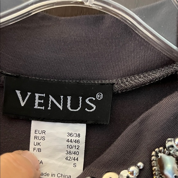 Venus sleeveless dark gray top embellished with silver beading in a scallop. S - Picture 2 of 6